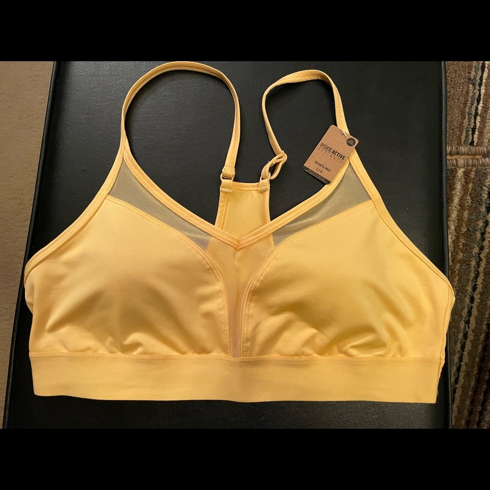 Pink active ultimate sports bra low impact, yellow size Large NEW